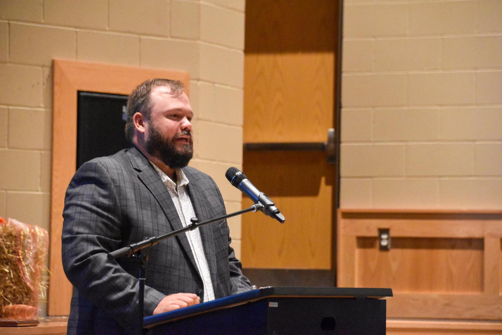 Shawn McCann giving a speech