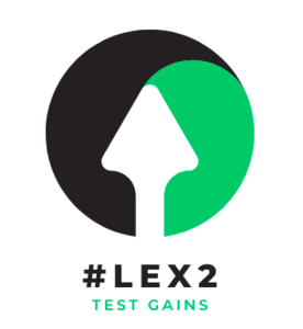 Up arrow in green, black, white with Lex2 Test Results