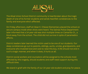 Graphic with message of condolences in Spanish