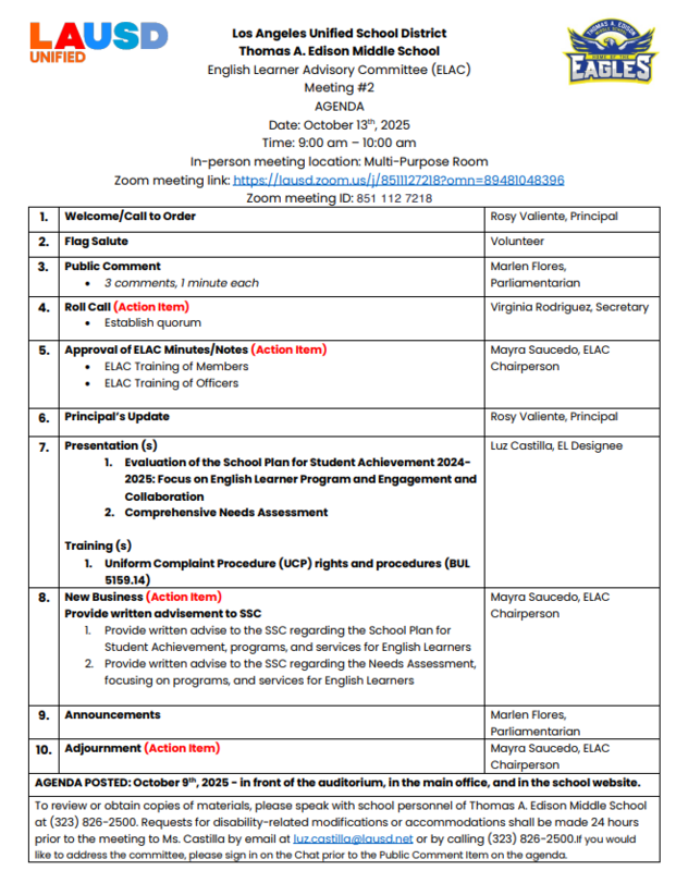 English Learner Advisory Committee (ELAC) Meeting #2 Featured Photo