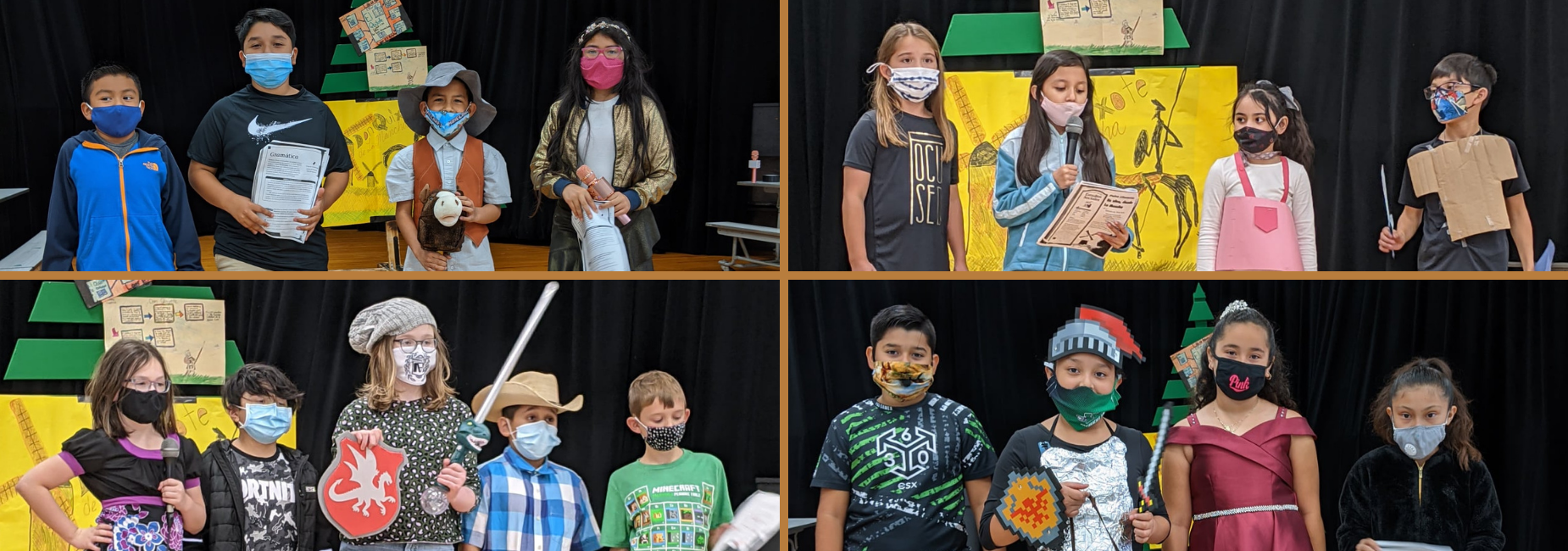 collage of students on the stage is groups of 4 or 5