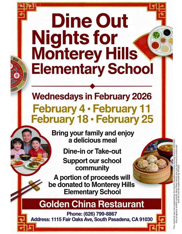 5th Grade Fundraiser:  Dine-Out Golden China Restaurant - Wednesdays in February