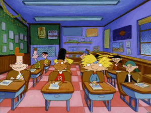 Arnold with classmates in class