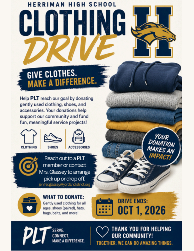 Information for PLT Clothing Drive. Donate clothes to Mrs Glassey before October 1, 2026