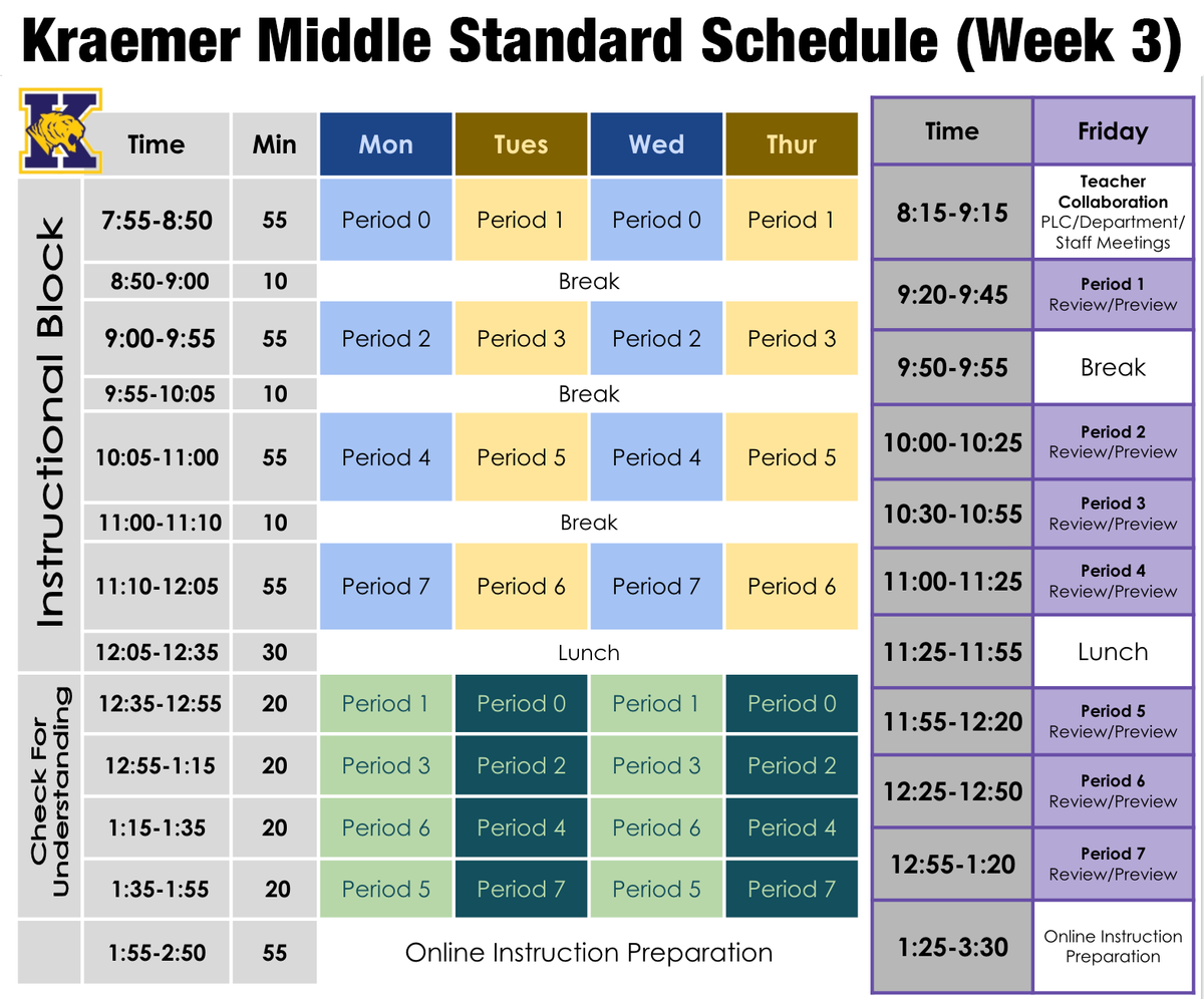 Kraemer week 3 and standard schedule.
