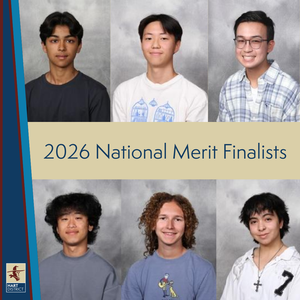 School photos of six students in a grid with text: 2026 National Merit Finalists