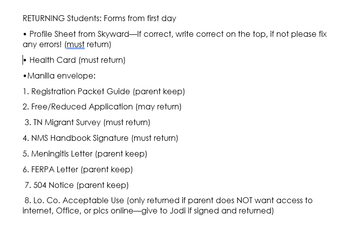 Class Announcements – Rachael Brown – North Middle School
