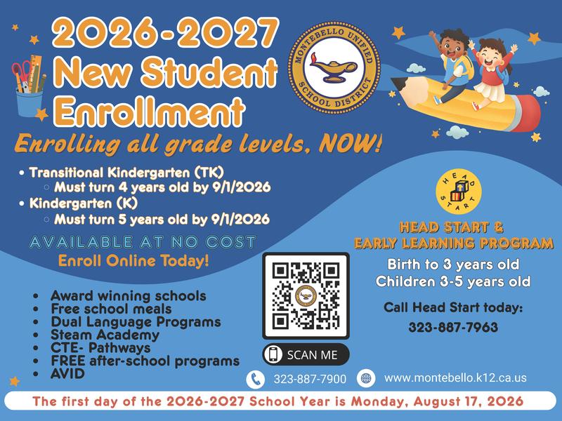 New Student Enrollment Flyer for 2026 - 2027 Academic Year