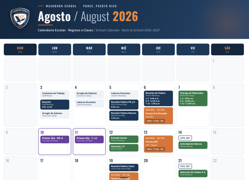 Washburn School August 2026 Calendar Featured Photo
