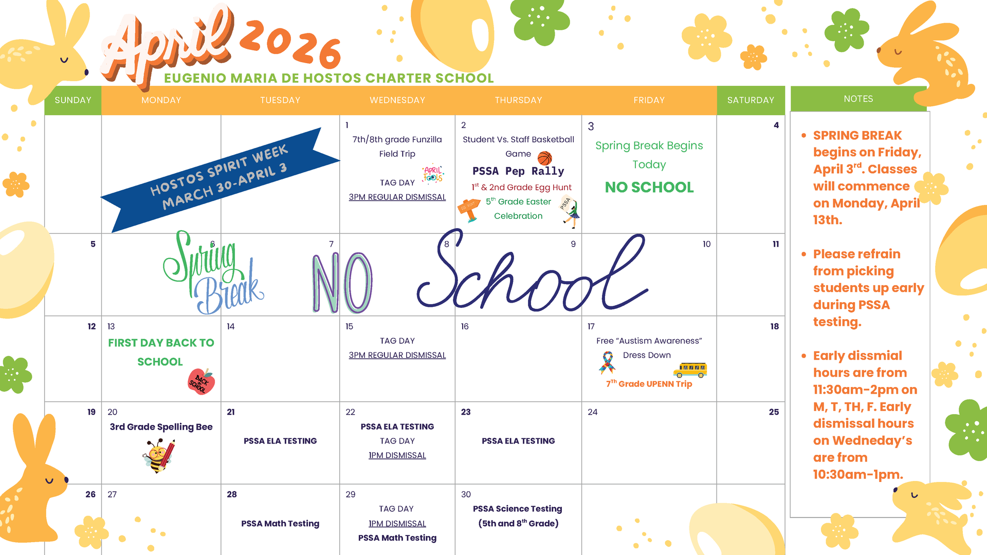 April Calendar English