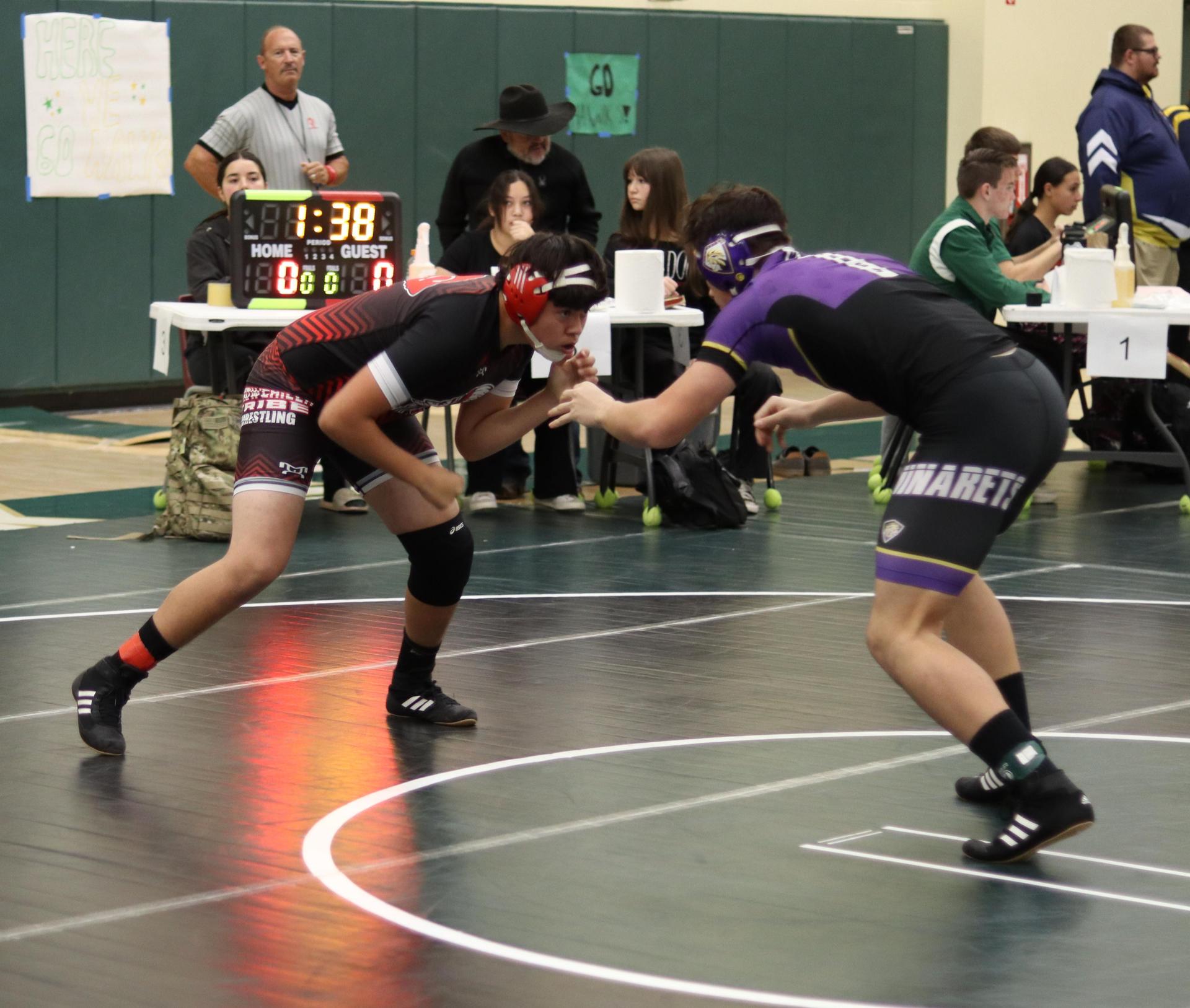 wrestlers in action at the Hawks invitational