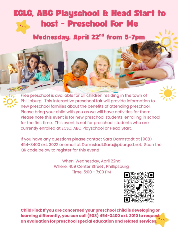 white background with pink wording flyer with information about preschool for me in english