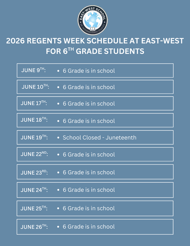 2026 Regents Exams Week Special Schedule for 6th Grade