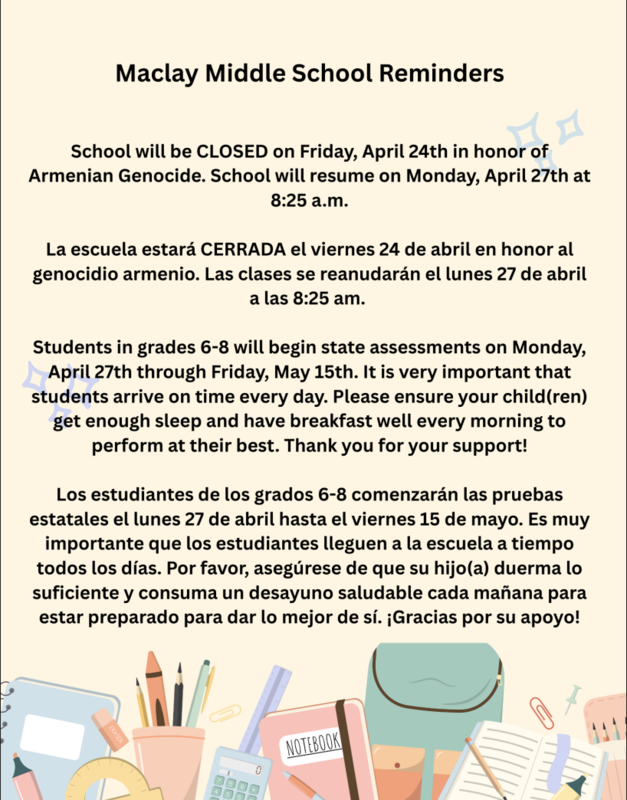 Reminder information on flier