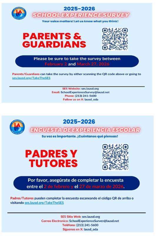 2025-26 SCHOOL EXPERIENCE SURVEY/ENCUESTA DE EXPERIENCIA ESCOLAR