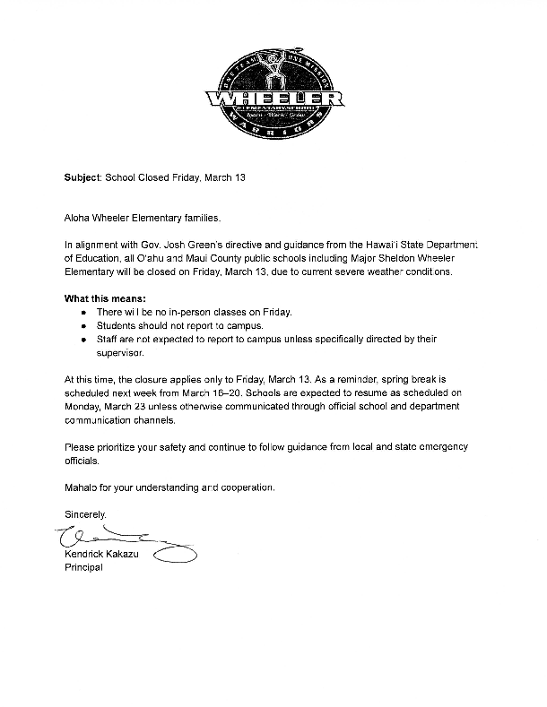 School letter closure weather