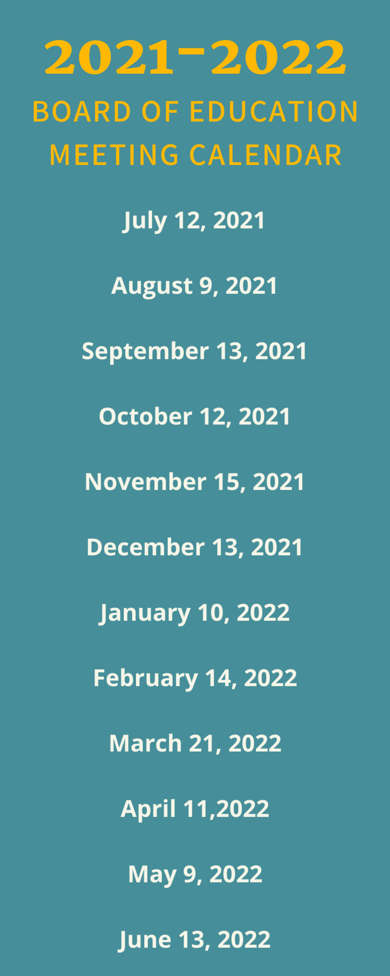 school board meeting calendar