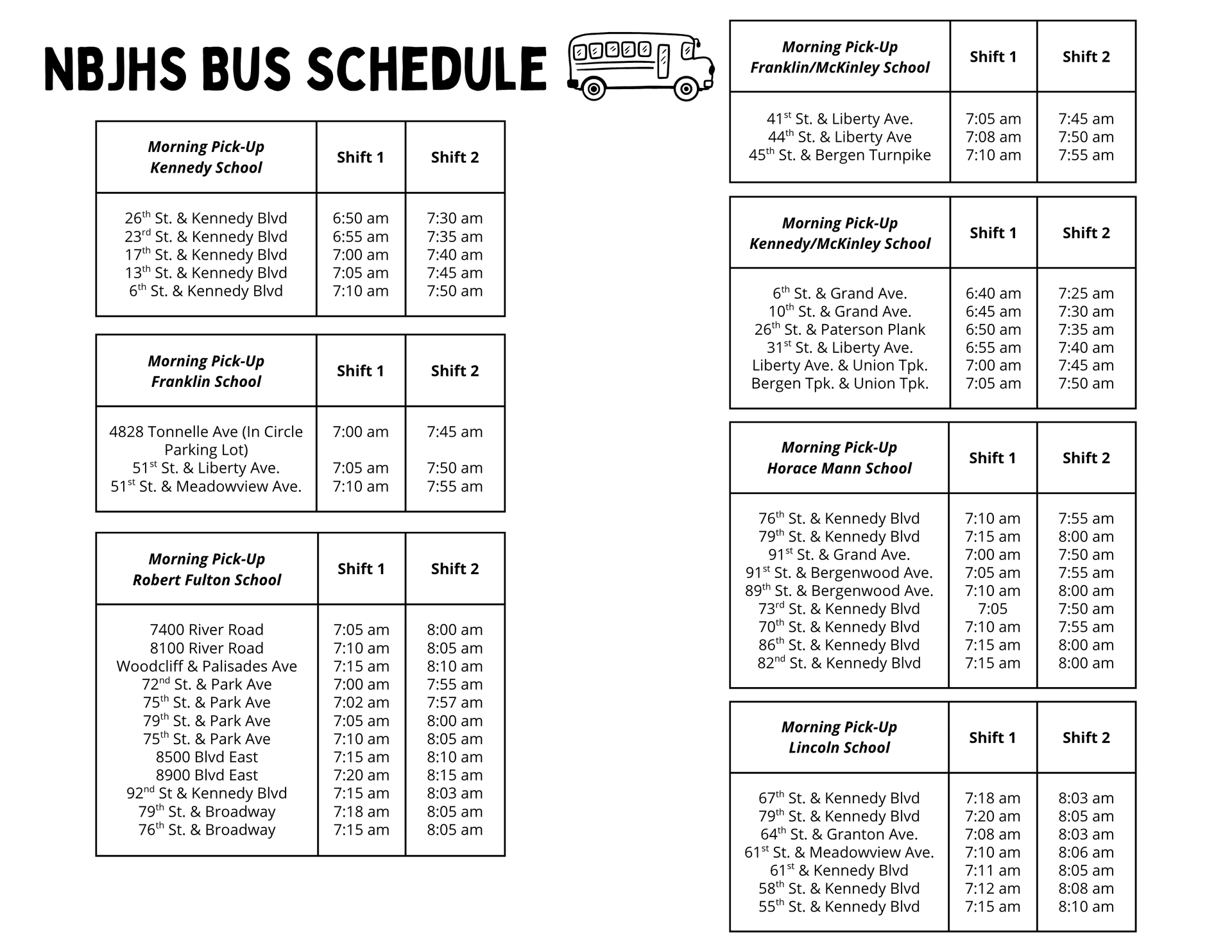 NBJHS Bus Schedule