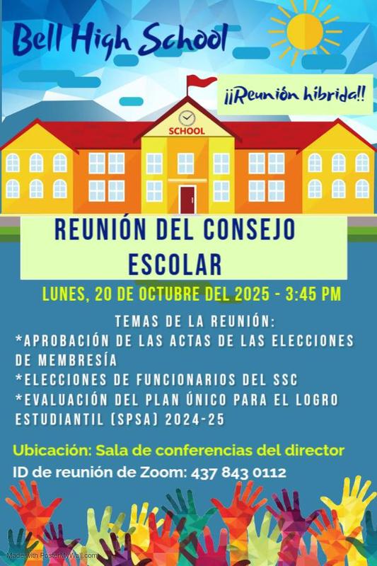 Reunión del Consejo Escolar (10.20.2025 @ 3:45pm) Featured Photo