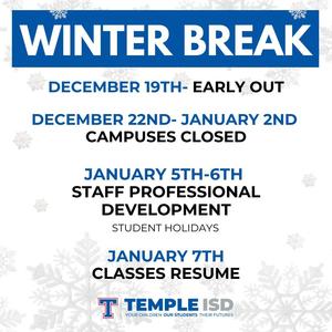 temple isd winter break schedule