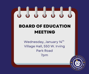 graphic that reminds people that the board of education meeting will be held on january 14th