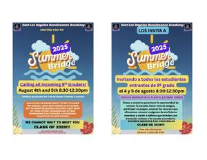 Summer Bridge for New Students-August 4th and 5th 8:30-12:30pm