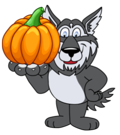Wolf holding a pumpkin