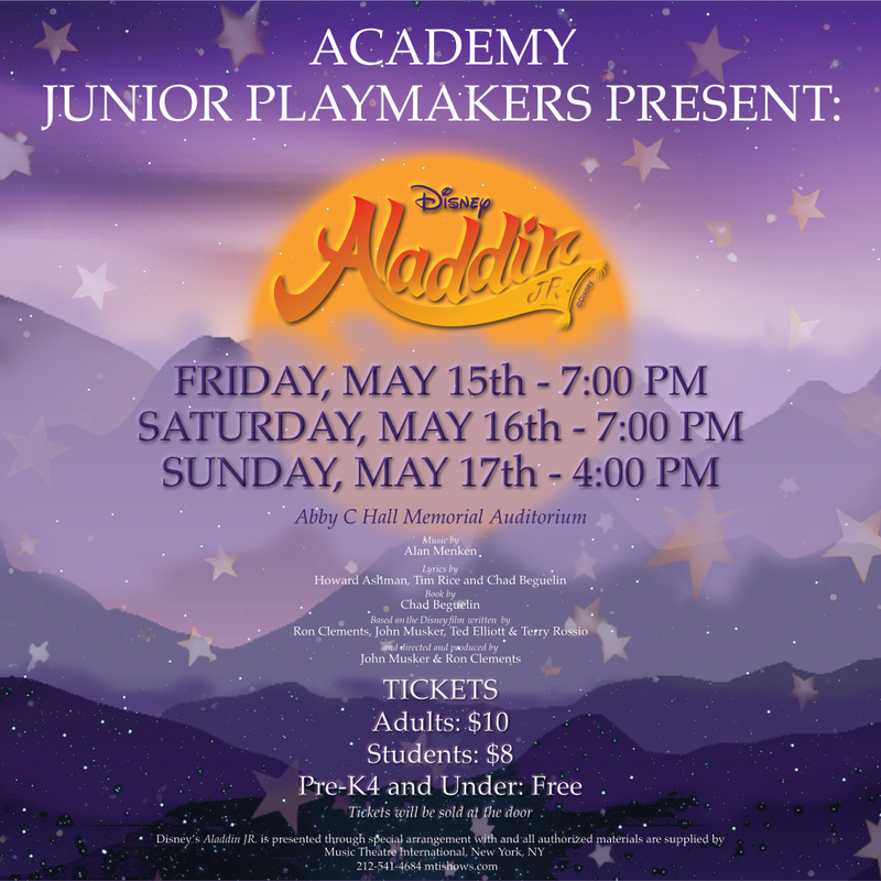 Image of the Aladdin Promo art with Dates and Ticket Prices