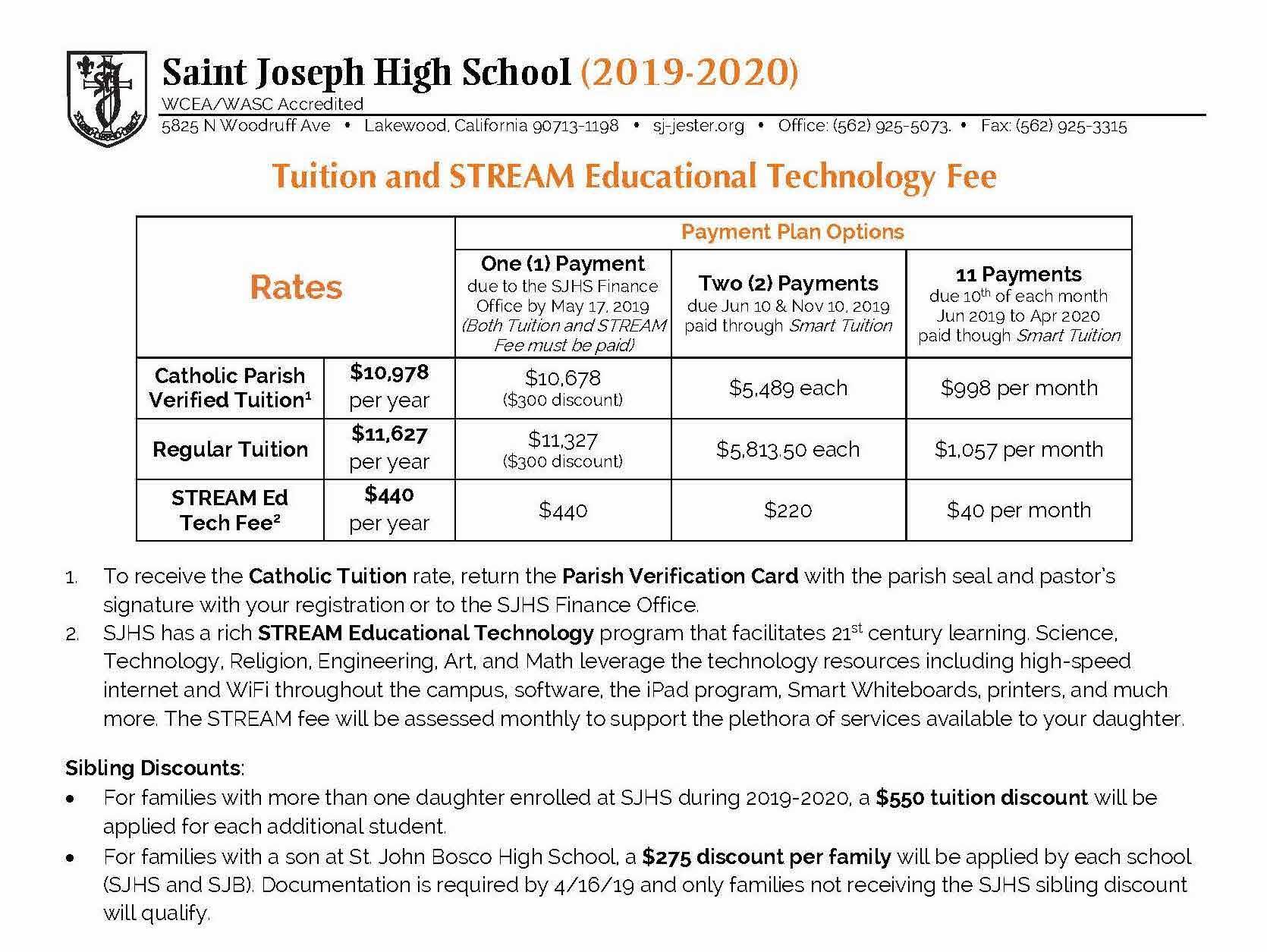 Tuition & Fees Admissions Saint Joseph High School