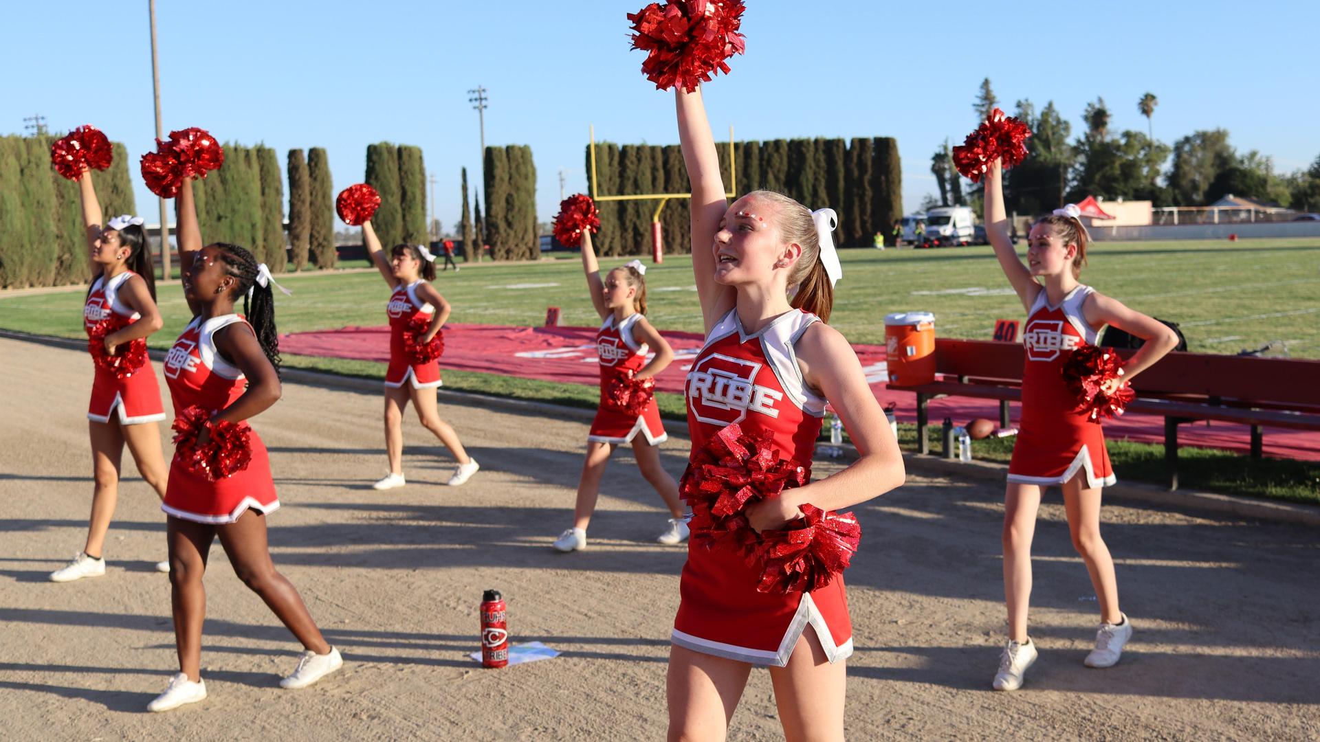 junior varsity cheerleaders at the Kerman game
