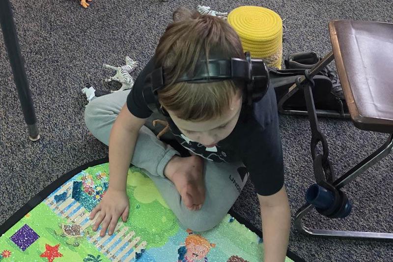 A student uses the new Sensory Board in Mrs. Sullivan’s classroom