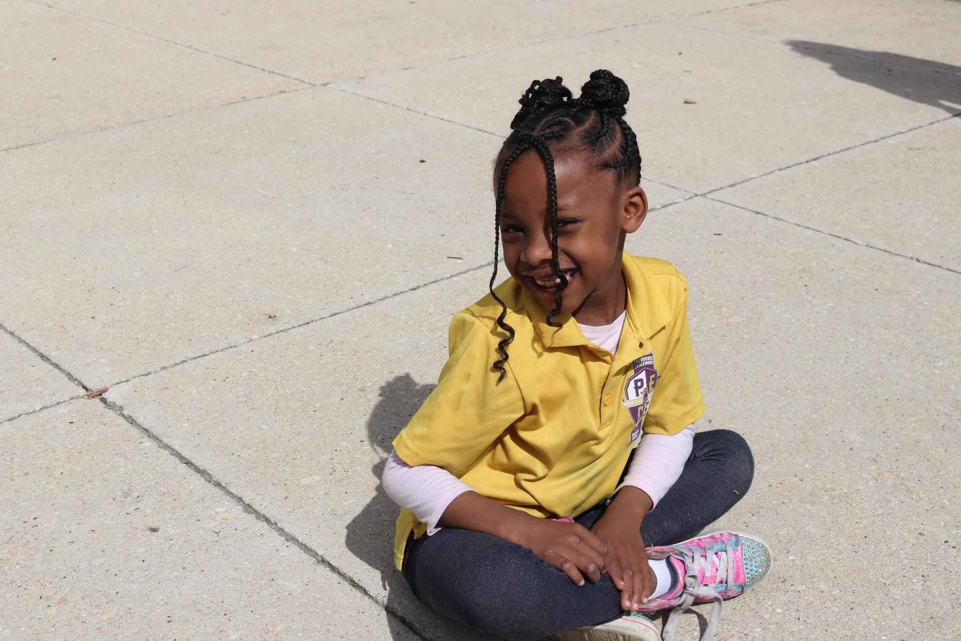 Little Knight posing on the sidewalk