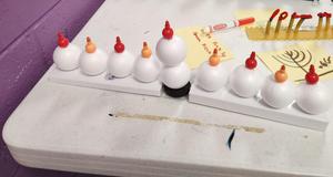 a menorah made with Styrofoam balls