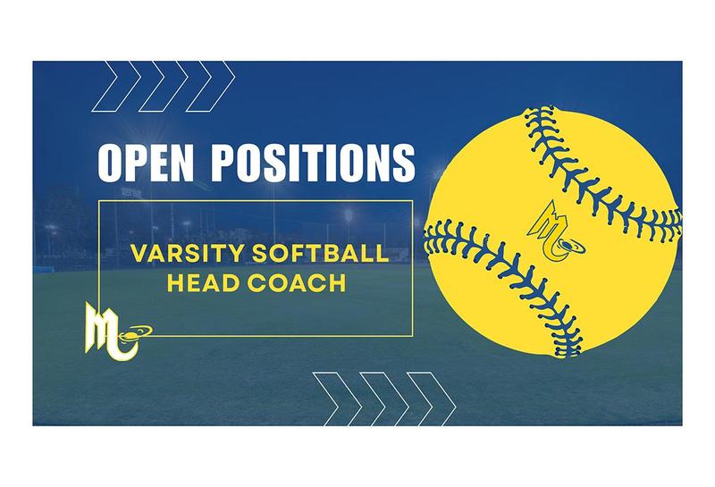 blue graphic with a yellow softball