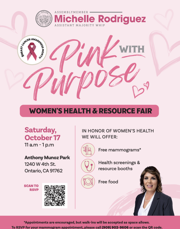 Pink with Purpose: Women’s Health & Resource Fair Free Mammograms & More! Saturday, October 17, 2026 11:00 AM – 1:00 PM