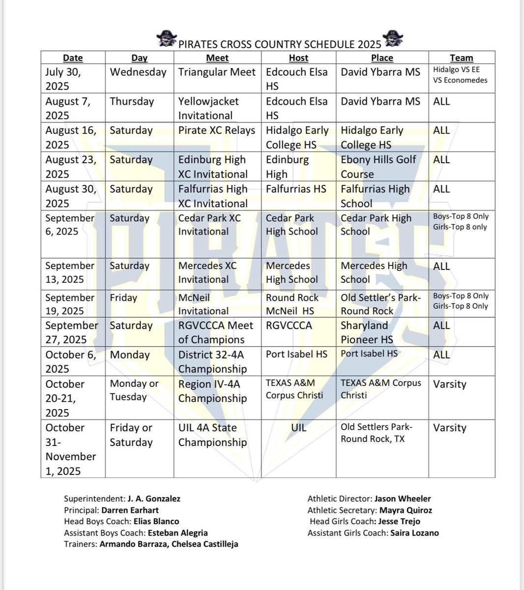 xc schedule