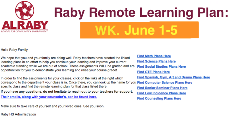 Raby Remote Learning Plan: Wk. June1-5 Featured Photo
