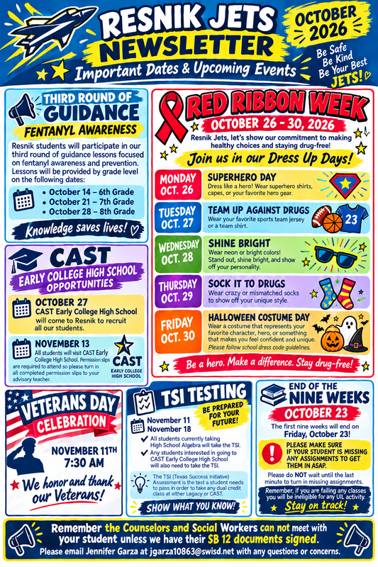 Newsletter October 2026 important upcoming dates for different activities on campus.