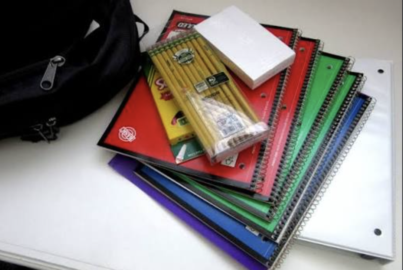 school supplies on a table