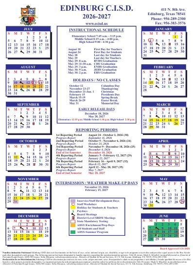 2026-2027 ECISD Calendar