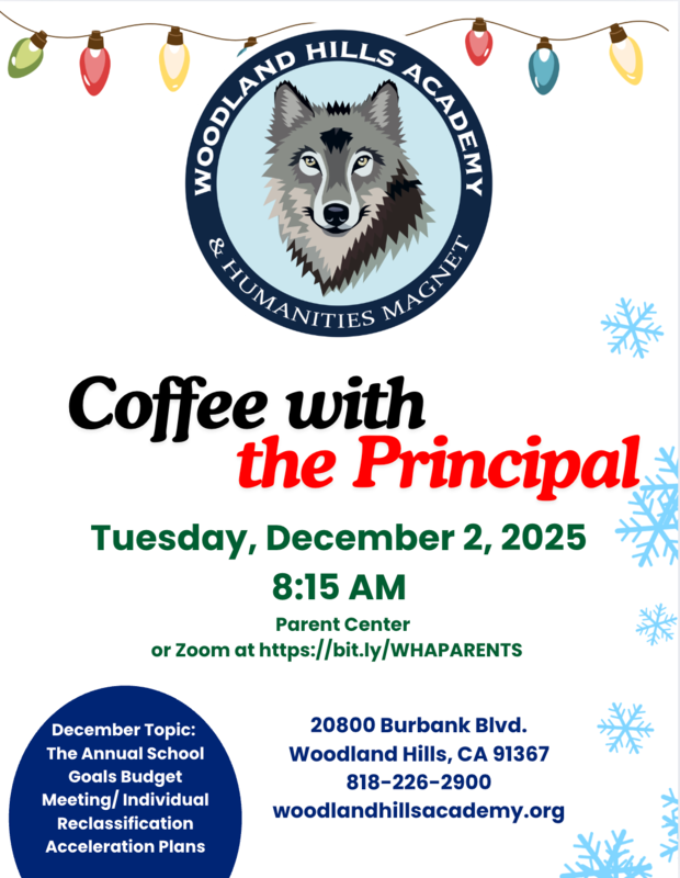 Coffee with the Principal - Tues. Dec 2, 2025 - 8:15 AM - Parent Center