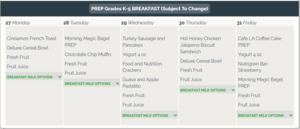 Breakfast Menu - Menu del desayuno