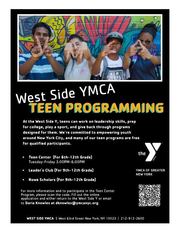 Youth program flyer detailing activities at West Side YMCA.