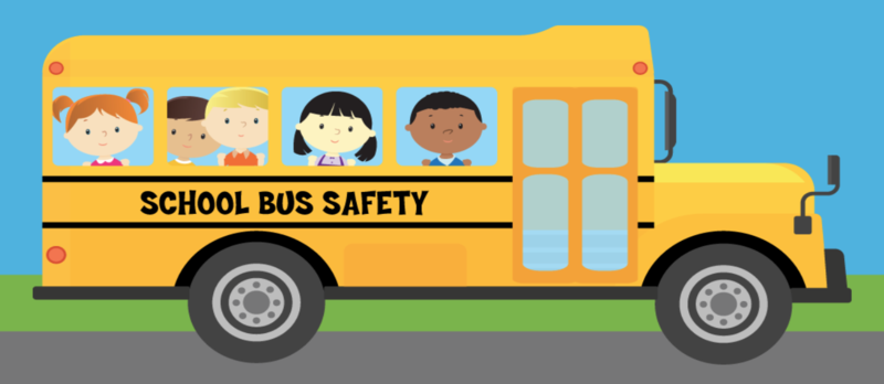An illustration of a yellow school bus as the opening slide for the safety presentation.