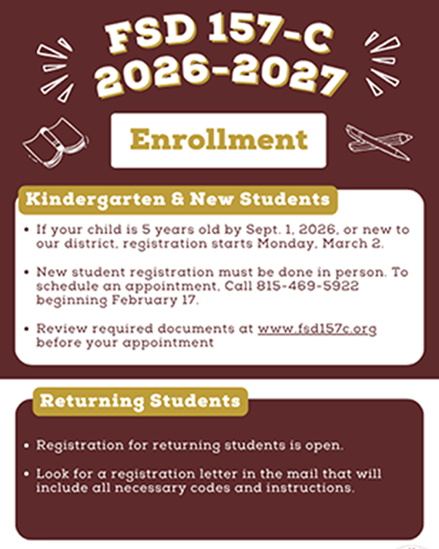 FSD 157-C 2026-2027 enrollment details for new and returning students.