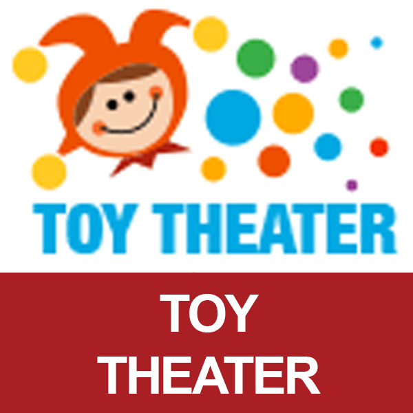 Jester with multicolored dots with words saying Toy Theater