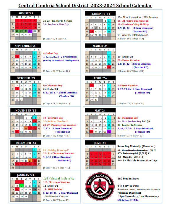District Calendar – District Calendar – Central Cambria School District District Calendar – District Calendar – Central Cambria School District