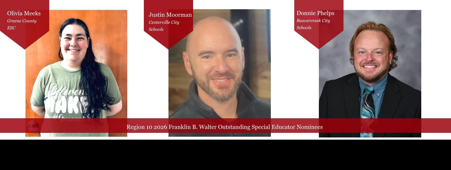three educator photos, 1 female with long dark hair, 2 males each with close cropped beards, all smiling