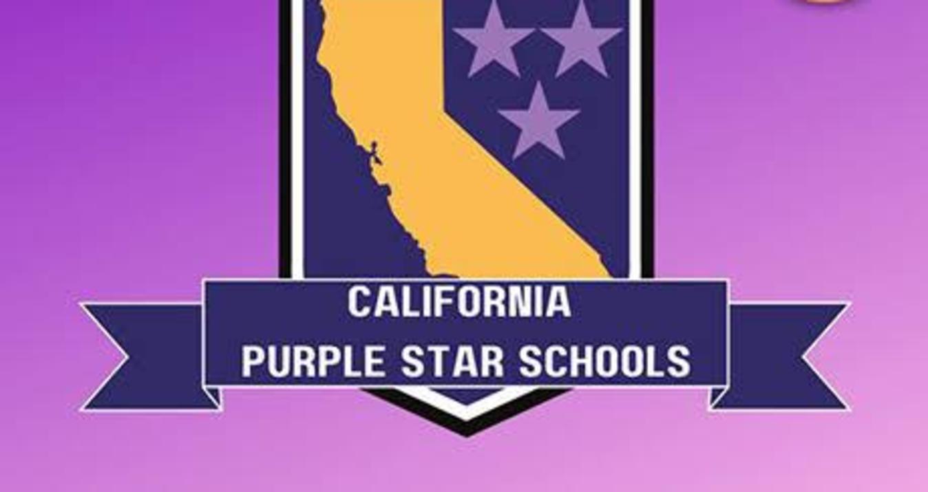 California Purple Star Schools logo with state outline and stars on a purple background.