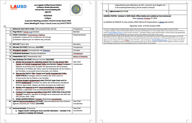 School site Council Meeting #3 Agenda